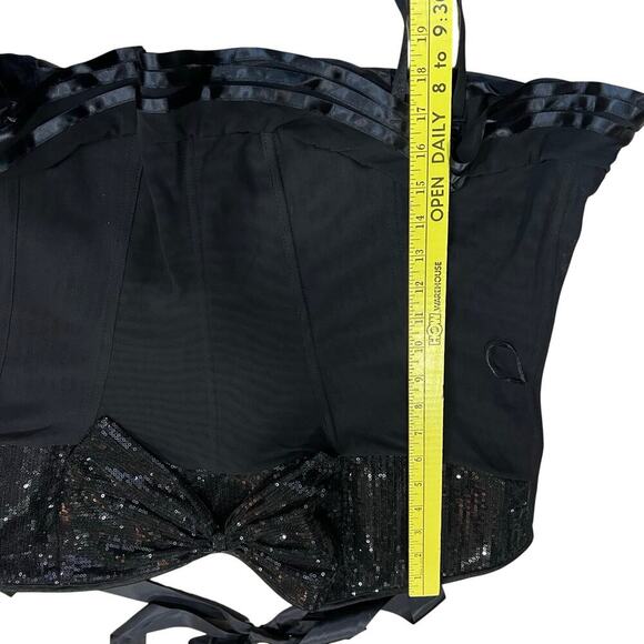 Adore Me Corset Black Hook Eye Bustier Sequin Halter Lingerie Ribbon Garter 4XL - Picture 5 of 9